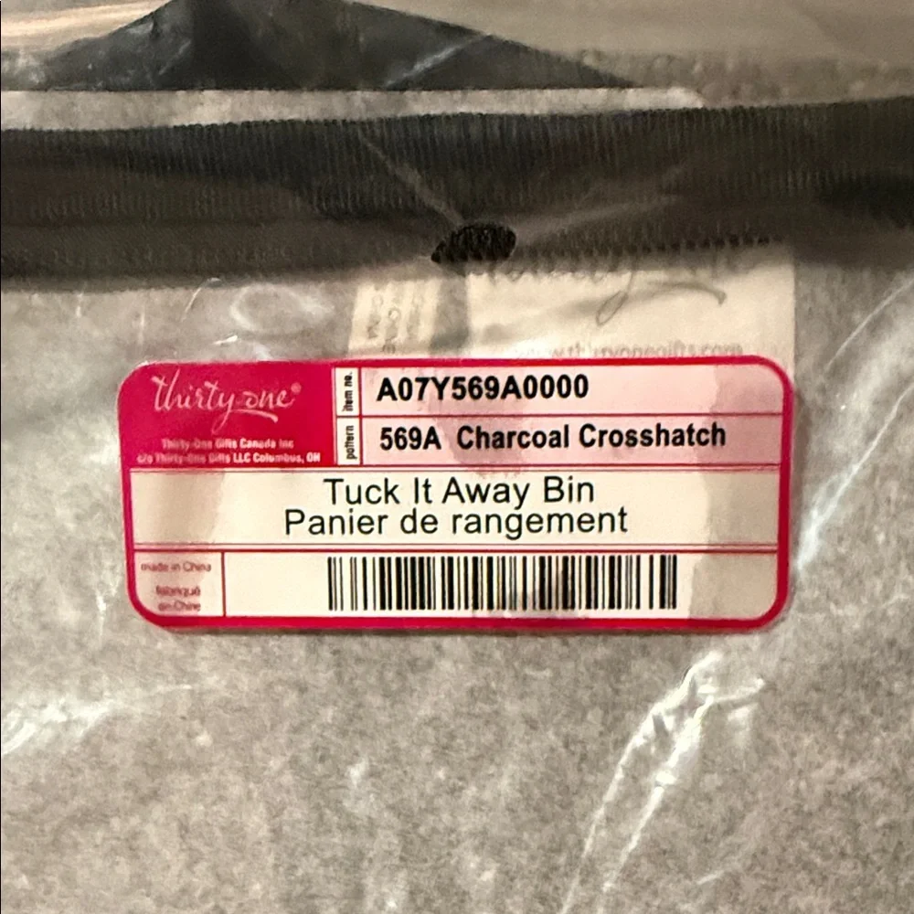 Thirty-One Tuck it Away Bin NEW charcoal cross hatch
